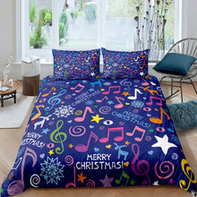 Load image into Gallery viewer, Music Bedding Set Christmas Print Duvet Cover Navy Blue Decorative Comforter Cover for Kids Boys Girls Teens with Zipper Closure 1 Duvet Cover and 1/ 2 Pillow Cases
