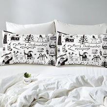 Load image into Gallery viewer, Christmas Theme Bedding Set, Funny Snowmen Smoky Mountain Comforter Cover, Black White Cartoon Style Quilt Cover, For Kids Boys Girls 1 Duvet Cover With 2 Pillow Cases, Bedding Set AU Double Single Queen King Size