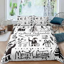 Load image into Gallery viewer, Christmas Theme Bedding Set, Funny Snowmen Smoky Mountain Comforter Cover, Black White Cartoon Style Quilt Cover, For Kids Boys Girls 1 Duvet Cover With 2 Pillow Cases, Bedding Set AU Double Single Queen King Size