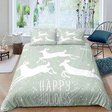 Load image into Gallery viewer, Christmas Theme Duvet Cover Cartoon Deer Pattern Bedding Set Branches Snow Print Comforter Cover Teal Quilt Cover For Kids Boys Girls US UK AU DE Size