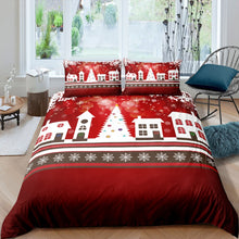 Load image into Gallery viewer, Kids Christmas Theme Comforter Cover Christmas Tree Snow House Pattern Quilt Cover For Boys Girls Children Red Cartoon Style Bedding Set AU UK Single Double Queen King Size 1 Duvet Cover With 1 or 2 Pillow Cases