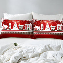 Load image into Gallery viewer, Kids Christmas Theme Comforter Cover Christmas Tree Snow House Pattern Quilt Cover For Boys Girls Children Red Cartoon Style Bedding Set AU UK Single Double Queen King Size 1 Duvet Cover With 1 or 2 Pillow Cases
