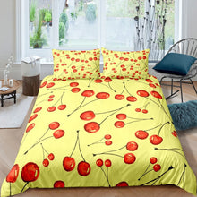 Load image into Gallery viewer, Fruit Comforter Cover,Cherry Bedding Set For Girls Kids Child Nursery Teens Youth,Fruit Pie Yellow Background Girly Bedromm Bedspread Quilt Cover,Decor 3 Pcs Duvet Cover King