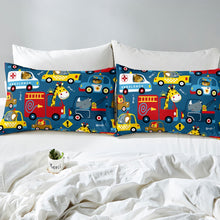 Load image into Gallery viewer, Kids Giraffe Comforter Cover Lion Tiger Bear Animals Print Quilt Cover For Boys Girls Children Car Bus Cartoon Style Blue Cozy Bedding Set US Twin Full Queen King Size Including Duvet cover and pillowcase