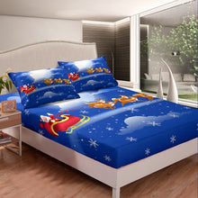 Load image into Gallery viewer, Christmas Bed Sheet Set for Kids Boys Girls Teens Santa Claus Snowflake Winter Blue Fitted Sheet Soft Warm Microfiber Bed Cover Decor 2Pcs Bedding With 1 Pillowcase Twin