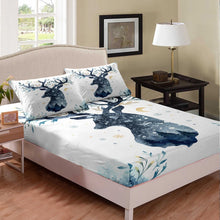 Load image into Gallery viewer, Elk Sheet Set Deer Head Fitted Set 2 or 3 PCS Twin XL Full Queen Size Christmas Bedding Set Leaves Branches Winter Print Bottom Sheet For Kid Adult With Deep Pocket Breathable Bedclothes