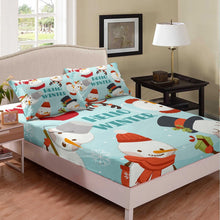Load image into Gallery viewer, Kid Christmas Sheet Set Cartoon Snowman Fitted Sheet Winter bottom sheet Teal Snowflake Print Bedding Set Dorm Room Decoration(1 Fitted Sheet 1 Pillow Case) Twin XL Full Queen Size