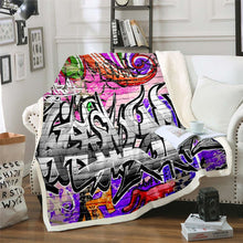 Load image into Gallery viewer, Hippie Graffiti Style Throw Blanket Hip Hop Design Fleece Blanket for Couch Bed Sofa Youth Graffiti Pattern Sherpa Blanket Street Culture Theme Fuzzy Blanket Room Decor Blanket