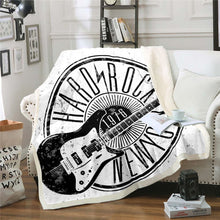 Load image into Gallery viewer, Guitar Fleece Blanket Rock Music Themed Throw Blanket for Couch Bed Sofa Men Retro Musical Pattern Sherpa Blanket Stain Resistant Guitar Instruments Print Room Decor Blanket