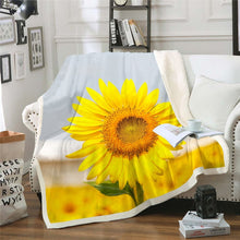 Load image into Gallery viewer, Sunflower Throw Blanket Floral Print Sherpa Blanket for Couch Bed Sofa Blossom Flowers Pattern Fleece Blanket Botanical Branches Fuzzy Blanket Bright Yellow Bedroom Decor Blanket