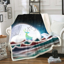 Load image into Gallery viewer, Deers Throw Blanket Galaxy Fleece Blanket for Couch Bed Sofa Moon Starry Sky Sherpa Blanket Mountain Fuzzy Blanket Dreamy Natural Scenery Abstract Art Room Decor