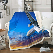 Load image into Gallery viewer, Aircraft Throw Blanket Airplane Print Fleece Blanket for Couch Bed Sofa Aircraft Flying Sherpa Blanket Breathable Sunset Scenery Fuzzy Blanket Holiday Travel Room Decor Blanket
