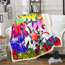Load image into Gallery viewer, Hippie Graffiti Pattern Throw Blanket Hip Hop Street Culture Fleece Blanket for Couch Bed Sofa Young Man Graffiti Style Sherpa Blanket Wall Graffiti Art Fuzzy Blanket Decor