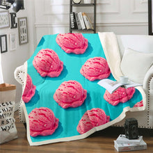 Load image into Gallery viewer, Biscuit Print Fleece Blanket Girly Sweet Cookies Throw Blanket Food Theme Sherpa Blanket for Couch Bed Sofa Women Microfiber Bright Blue Pink Dessert Fuzzy Blanket Room Decor