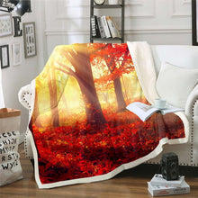Load image into Gallery viewer, Tree Print Throw Blanket Natural Scenery Fleece Blanket for Couch Bed Sofa Red Forest Tree Sherpa Blanket Woodland Scene Fuzzy Blanket Room Decor