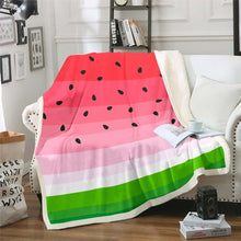 Load image into Gallery viewer, Watermelon Throw Blanket Tropical Fruit Print Fleece Blanket for Couch Bed Sofa Women Fresh Pineapple Stripe Sherpa Blanket Breathable Red Green Fuzzy Blanket Room Decor Blanket