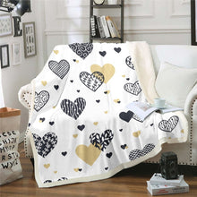 Load image into Gallery viewer, Girls Throw Blanket Girly Love Heart Pattern Fleece Blanket for Couch Bed Sofa Women Cute Geometric Stripe Sherpa Blanket Black White Leaf Pattern Fuzzy Blanket Room Decor