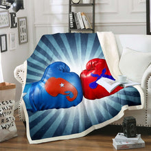 Load image into Gallery viewer, Boxing Print Throw Blanket Sports Theme Fleece Blanket for Couch Bed Sofa Elephant Kangaroo Pattern Sherpa Blanket Blue Red Wild Animal Design Fuzzy Blanket Stripe Room Decor Blanket