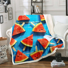 Load image into Gallery viewer, Watermelon Sherpa Blanket Tropical Fruit Print Throw Blanket for Couch Bed Sofa Fresh Watermelon Pattern Fleece Blanket Bright Summer Decor Fuzzy Blanket Red Blue