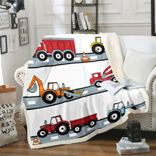Load image into Gallery viewer, Boys Throw Blanket for Couch Bed Sofa Cartoon Construction Cars Fleece Blanket Decorative Abstract Vehicles Sherpa Blanket Excavator Tractor Fuzzy Blanket Plush Blanket
