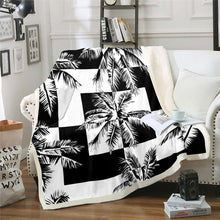 Load image into Gallery viewer, Palm Tree Print Sherpa Blanket Tropical Palm Leaf Throw Blanket for Couch Bed Sofa Black White Geometric Square Decor Fleece Blanket Hawaiian Nature Theme Fuzzy Blanket