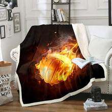 Load image into Gallery viewer, Volleyball Sherpa Blanket Sports Theme Throw Blanket 3D Burning Ball Pattern Fleece Blanket for Couch Bed Sofa Bedroom Decor Volleyball Games Fuzzy Blanket