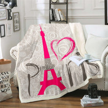 Load image into Gallery viewer, Eiffel Tower Sherpa Blanket Retro Paris Theme Fleece Blanket Floral Flowers Printed Throw Blanket for Couch Bed Sofa French Cityscape Printed Fuzzy Blanket Ultra Soft Room Decor