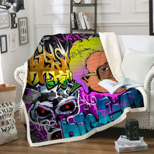 Load image into Gallery viewer, Hippie Graffiti Pattern Throw Blanket Hip Hop Skull Design Fleece Blanket for Couch Bed Sofa Young Man Street Culture Graffiti Sherpa Blanket Wall Graffiti Art Fuzzy Blanket Decor