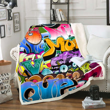Load image into Gallery viewer, Hippie Graffiti Style Throw Blanket Hip Hop Design Fleece Blanket for Couch Bed Sofa Graffiti Pattern Sherpa Blanket Breathable Street Culture Theme Fuzzy Blanket Room Decor Blanket