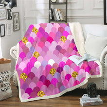 Load image into Gallery viewer, Girly Sherpa Blanket Mermaid Scales Throw Blanket for Couch Bed Sofa Fish Scales Print Fleece Blanket Ocean Marine Themed Decor Fuzzy Blanket Luxury Golden Pink