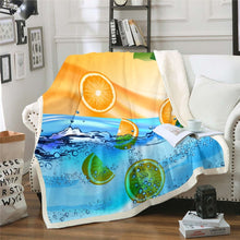 Load image into Gallery viewer, Orange Print Fleece Blanket Tropical Fruit Pattern Throw Blanket Orange Blue Sherpa Blanket for Couch Bed Sofa Microfiber Summer Holiday Style Fuzzy Blanket Room Decor Plush Blanket