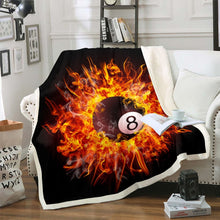 Load image into Gallery viewer, Billiards Fleece Blanket Sports Theme Throw Blanket for Couch Bed Sofa Men 3D Burning Ball Pattern Sherpa Blanket Stain Resistant Competitive Games Room Decor Blanket