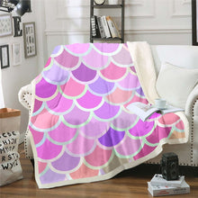 Load image into Gallery viewer, Mermaid Scales Throw Blanket Girly Fish Scales Print Fleece Blanket for Couch Bed Sofa Women Ocean Marine Themed Sherpa Blanket Pink Sealife Fuzzy Blanket Room Decor Blanket