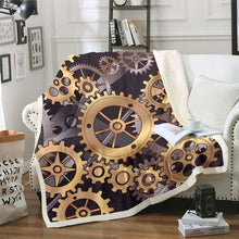 Load image into Gallery viewer, Gear Fleece Blanket Gearwheel Pattern Throw Blanket for Couch Bed Sofa Geometry Circle Sherpa Blanket Stain Resistant Golden Brown Room Decor Blanket