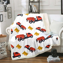 Load image into Gallery viewer, Boys Throw Blanket for Couch Bed Sofa Cartoon Cars Fleece Blanket Decorative Abstract Construction Vehicles Sherpa Blanket Red Concrete Truck Fuzzy Blanket Plush Blanket