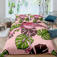 Load image into Gallery viewer, Pink Flamingo Duvet Cover Set Wild Animal Theme Bedding Set for Kids Boys Girls, Green Palm Leaf Decor Comforter Cover Polyester Quilt Cover 2/3 Pcs With Pillowcase