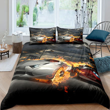 Load image into Gallery viewer, Flame Car Comforter Cover Set Racing Car Duvet Cover with Zipper Ties Speed Sport Car Bedding Set for Kids Boys Teens Polyester Quilt Cover 2/3 Pcs With Pillowcase