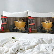 Load image into Gallery viewer, Animal Theme Duvet Cover Set Cute Cat Sitting on the Sofa and Reading Pattern Printed Bedding Set for Kids Boys Girls Polyester Comforter Cover 2/3 Pcs With Pillowcase