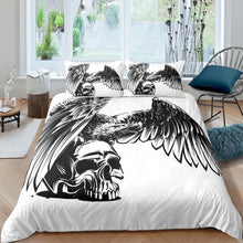 Load image into Gallery viewer, Skull Bedding Set for Kids Boys Teens, Human Skeleton Bones Skull and Eagle Print Comforter Cover Animal Theme Duvet Cover Set with Zipper Ties 2/3 Pcs With Pillowcase