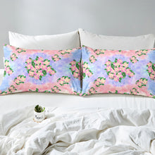 Load image into Gallery viewer, Pink Flower Duvet Cover Set Green Leaf Pink Flower Printed Bedding Set for Kids Girls Teens, Botanical Plant Floral Print Comforter Cover 2/3 Pcs With Pillowcase