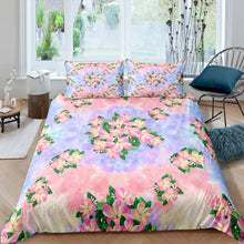 Load image into Gallery viewer, Pink Flower Duvet Cover Set Green Leaf Pink Flower Printed Bedding Set for Kids Girls Teens, Botanical Plant Floral Print Comforter Cover 2/3 Pcs With Pillowcase