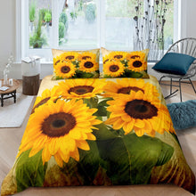 Load image into Gallery viewer, Sunflower Bedding Set for Kids Boys Girls Teens, Botanical Plant Flower Printed Comforter Cover Yellow Flower Duvet Cover Set with Zipper Ties 2/3 Pcs With Pillowcase
