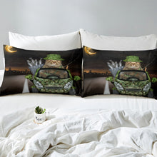 Load image into Gallery viewer, Cute Cat Comforter Cover Set Lovely Cat Driving Camouflage Car at Night Pattern Print Duvet Cover Animal Theme Bedding Set for Kids Boys Girls 2/3 Pcs With Pillowcase