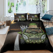 Load image into Gallery viewer, Cute Cat Comforter Cover Set Lovely Cat Driving Camouflage Car at Night Pattern Print Duvet Cover Animal Theme Bedding Set for Kids Boys Girls 2/3 Pcs With Pillowcase