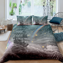 Load image into Gallery viewer, Sailboat Bedding Set for Kids Boys Teens, Rainbow Star Decor Comforter Cover Sailing Theme Duvet Cover Set Soft Microfiber Bedspread Cover 2/3 Pcs With Pillowcase