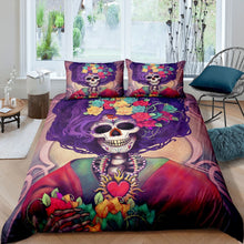 Load image into Gallery viewer, Sugar Skull Duvet Cover Set Human Skeleton Bones Skull Floral Printed Bedding Set for Kids Boys Girls, Comforter Cover Microfiber Quilt Cover 2/3 Pcs With Pillowcase