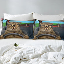 Load image into Gallery viewer, Animal Theme Bedding Set for Kids Boys Teens, Lovely Cat Driving Car Pattern Print Comforter Cover Soft Polyester Duvet Cover with Zipper Ties 2/3 Pcs With Pillowcase