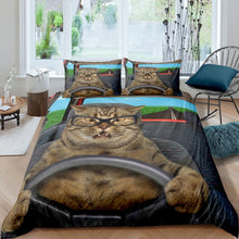 Load image into Gallery viewer, Animal Theme Bedding Set for Kids Boys Teens, Lovely Cat Driving Car Pattern Print Comforter Cover Soft Polyester Duvet Cover with Zipper Ties 2/3 Pcs With Pillowcase