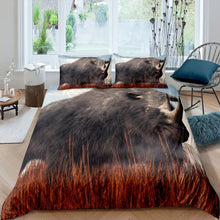 Load image into Gallery viewer, Rhinoceros Comforter Cover Set Wild Animal Theme Duvet Cover with Zipper Ties Black Wild Rhinoceros Bedding Set for Kids Boys Teens Adults 2/3 Pcs With Pillowcase