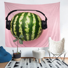 Load image into Gallery viewer, Watermelon Wall Hanging for Kids Room Bedroom Living Room, Fresh Watermelon with Headset Decor Wall Blanket Fruit Theme Tapestry Wall Hanging,S M L XL